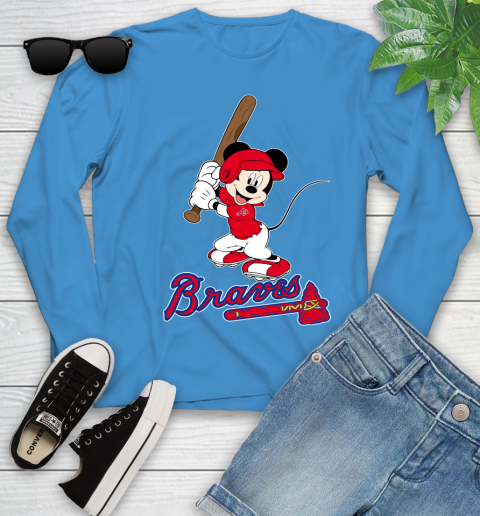 MLB Baseball Atlanta Braves Cheerful Mickey Mouse Shirt Youth Long Sleeve 7