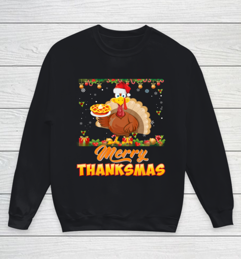 Merry Thanksmas Turkey Santa Elf Thanksgiving Christmas Ugly Youth Sweatshirt