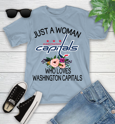 NHL Just A Woman Who Loves Washington Capitals Hockey Sports Youth T-Shirt 6