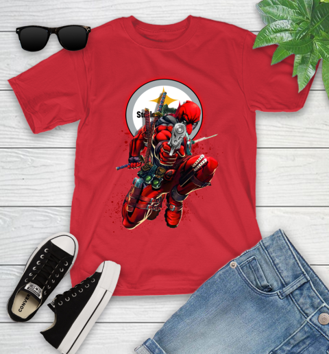 NFL Deadpool Marvel Comics Sports Football Pittsburgh Steelers Youth T-Shirt 10