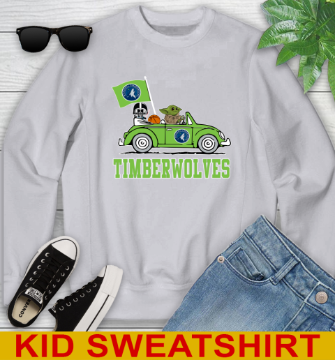 NBA Basketball Minnesota Timberwolves Darth Vader Baby Yoda Driving Star Wars Shirt Youth Sweatshirt 4