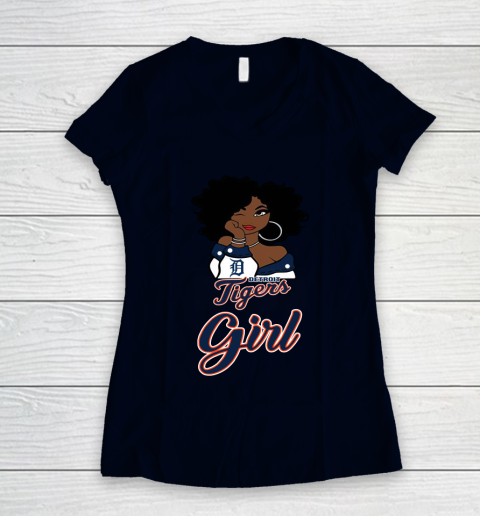 Detroit Tigerss Girl MLB Women's V-Neck T-Shirt 3