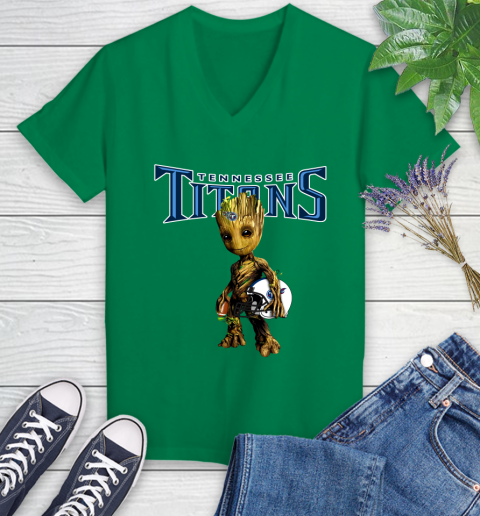 Tennessee Titans NFL Football Groot Marvel Guardians Of The Galaxy Women's V-Neck T-Shirt 5