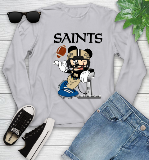 NFL New Orleans Saints Mickey Mouse Disney Super Bowl Football T Shirt Youth Long Sleeve 5