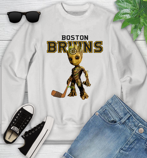 Boston Bruins NHL Hockey Groot Marvel Guardians Of The Galaxy Youth Sweatshirt