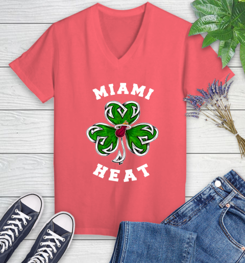 NBA Miami Heat Three Leaf Clover St Patrick's Day Basketball Sports Women's V-Neck T-Shirt 6