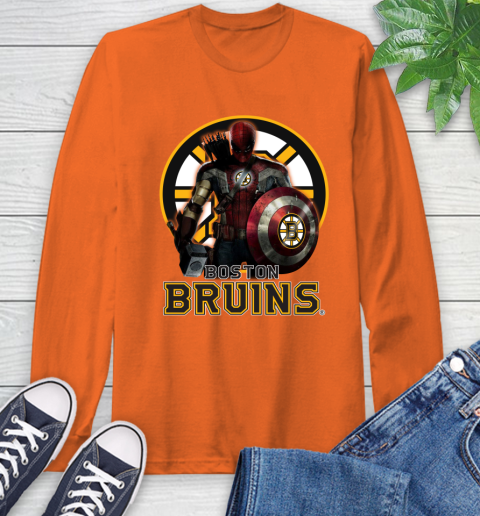NHL Captain America Thor Spider Man Hawkeye Avengers Endgame Hockey Boston Bruins Long Sleeve T-Shirt 5