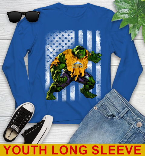 Denver Nuggets Hulk Marvel Avengers NBA Basketball American Flag Youth Long Sleeve 10