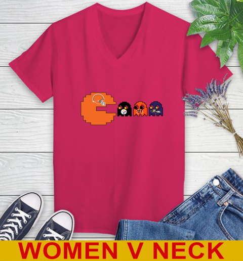 Cleveland Browns NFL Football Pac Man Champion Women's V-Neck T-Shirt 10