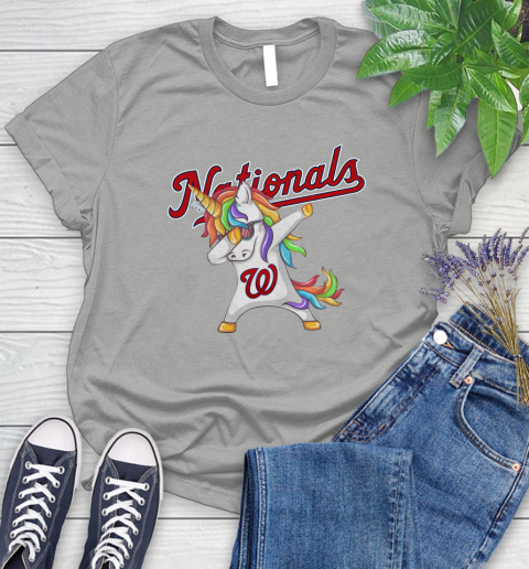 Washington Nationals MLB Baseball Funny Unicorn Dabbing Sports Women's T-Shirt 10