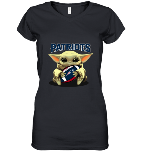 Baby Yoda Loves The New England Patriots Star Wars NFL Women's V-Neck T-Shirt