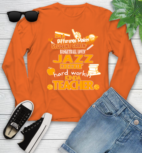 Utah Jazz NBA I'm A Difference Making Student Caring Basketball Loving Kinda Teacher Youth Long Sleeve 3