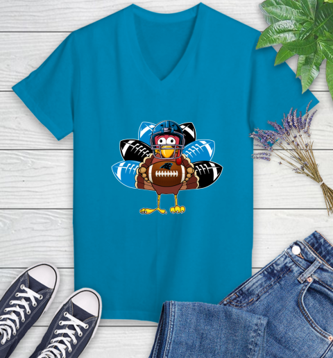 Carolina Panthers Turkey Thanksgiving Day Women's V-Neck T-Shirt 7