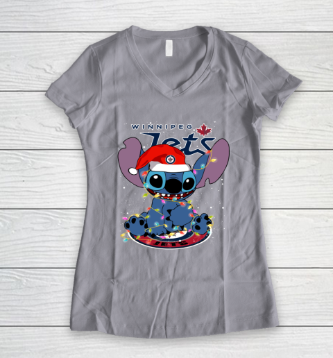Winnipeg Jets NHL Hockey noel stitch Christmas Women's V-Neck T-Shirt 2