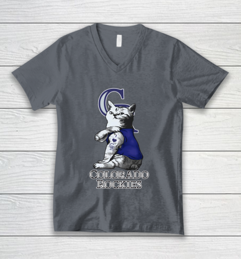 MLB Baseball My Cat Loves Colorado Rockies V-Neck T-Shirt 4