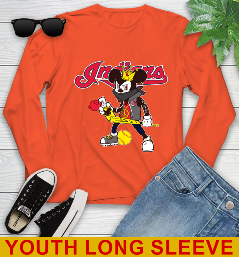 Cleveland Indians MLB Baseball Mickey Peace Sign Sports Youth Long Sleeve 4