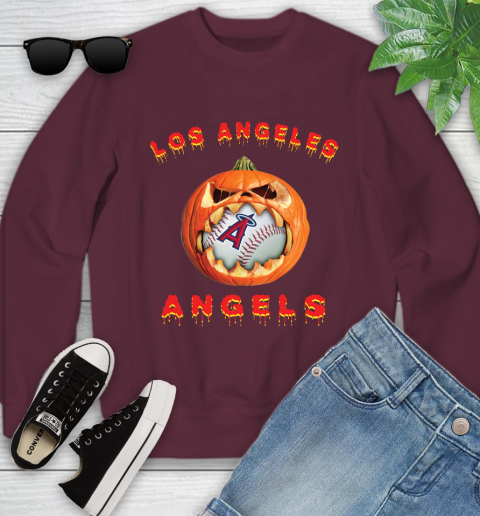 MLB Los Angeles Angels Halloween Pumpkin Baseball Sports Youth Sweatshirt 5