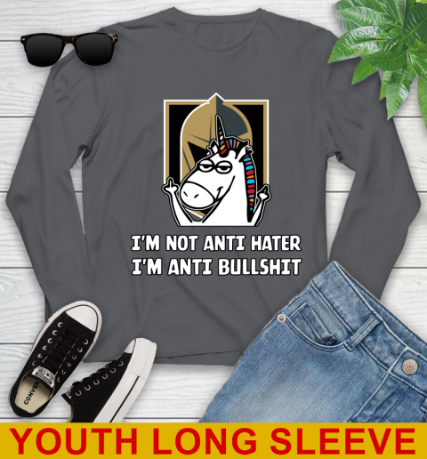 Vegas Golden Knights NHL Hockey Unicorn I'm Not Anti Hater I'm Anti Bullshit Youth Long Sleeve 9
