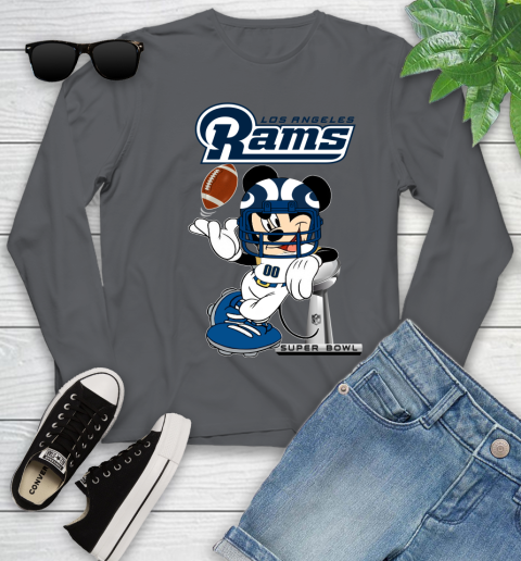 NFL Los Angeles Rams Mickey Mouse Disney Super Bowl Football T Shirt Youth Long Sleeve 8