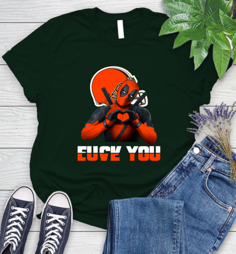 NHL Cleveland Browns Deadpool Love You Fuck You Football Sports Women's T-Shirt 6