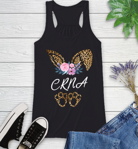 Nurse Shirt Cute Leopard Printed Bunny CRNA Gifts Happy Easter Day T Shirt Racerback Tank