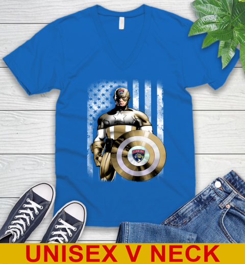 Florida Panthers NHL Hockey Captain America Marvel Avengers American Flag Shirt V-Neck T-Shirt 5