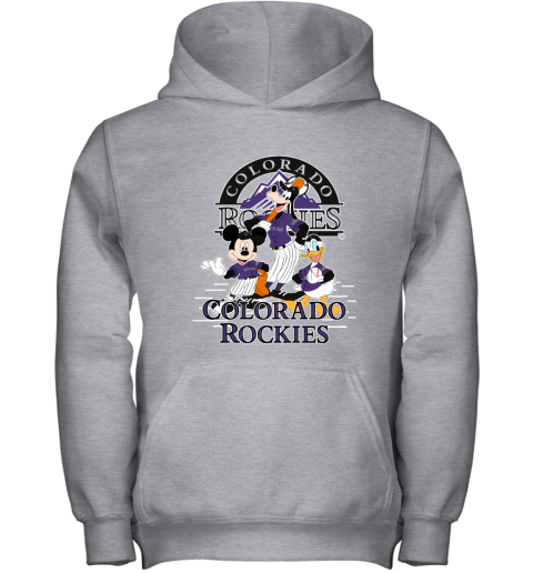 Colorado Rockies Mickey Donald And Goofy Baseball Youth Hoodie