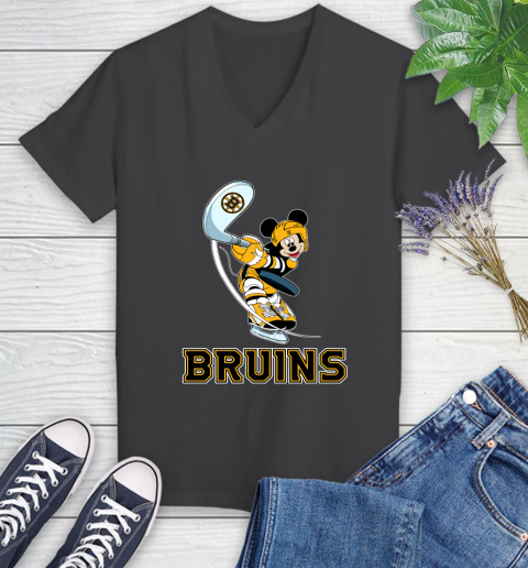NHL Hockey Boston Bruins Cheerful Mickey Mouse Shirt Women's V-Neck T-Shirt 7