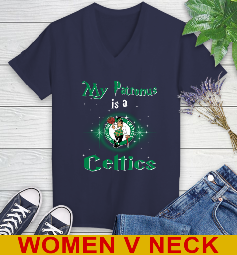NBA Basketball Harry Potter My Patronus Is A Boston Celtics Women's V-Neck T-Shirt 12