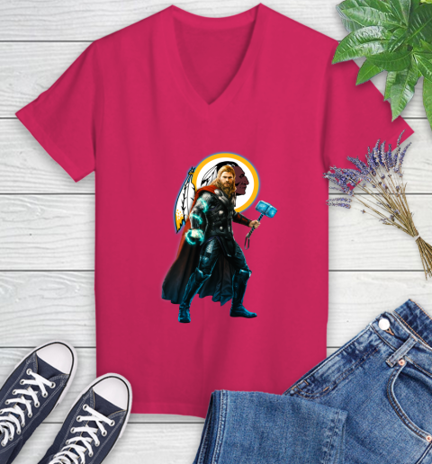 NFL Thor Avengers Endgame Football Washington Redskins Women's V-Neck T-Shirt 9