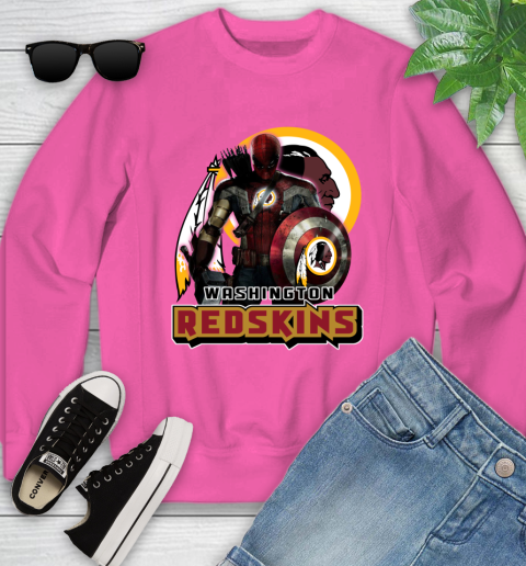 NFL Captain America Thor Spider Man Hawkeye Avengers Endgame Football Washington Redskins Youth Sweatshirt 7