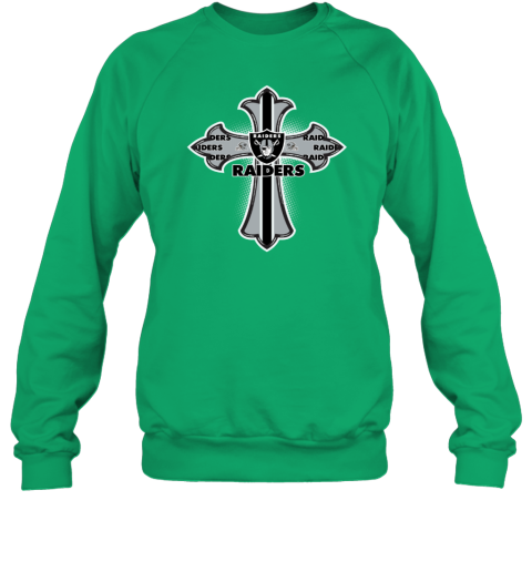 NFL Black Crusader Cross Oakland Raiders Sweatshirt mhdd nfl black crusader cross oakland raiders sweatshirt 35 front irish green