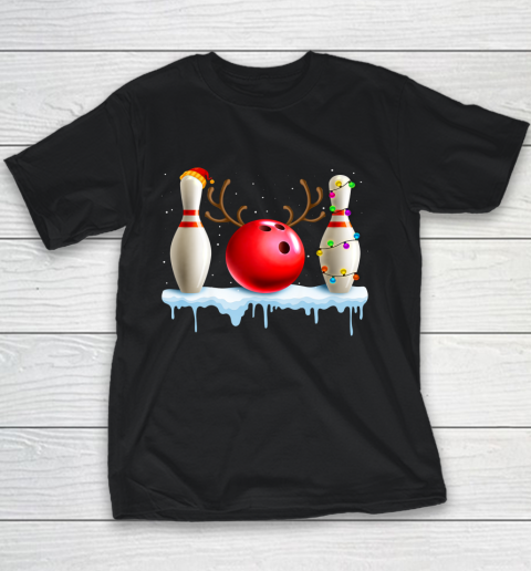 Bowling Christmas Santa Hat Xmas Lights Gift Bowling Lover Youth T-Shirt
