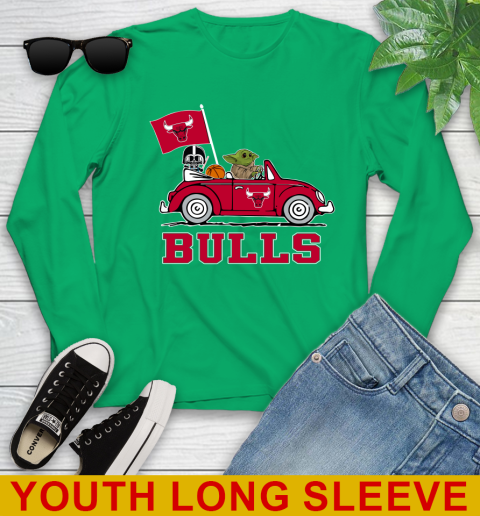 NBA Basketball Chicago Bulls Darth Vader Baby Yoda Driving Star Wars Shirt Youth Long Sleeve 7