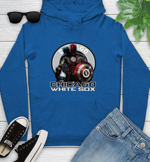 MLB Captain America Thor Spider Man Hawkeye Avengers Endgame Baseball Chicago White Sox Youth Hoodie 9