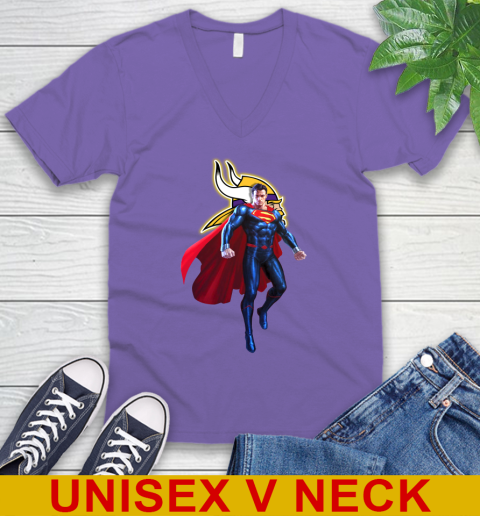 NFL Superman DC Sports Football Minnesota Vikings V-Neck T-Shirt 9