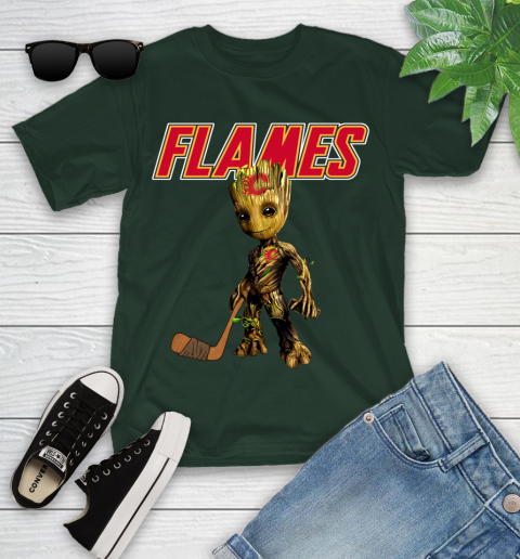 Calgary Flames NHL Hockey Groot Marvel Guardians Of The Galaxy Youth T-Shirt 5