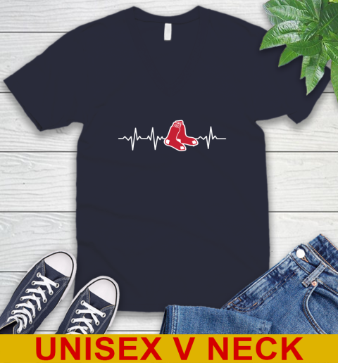 Boston Red Sox MLB Baseball Heart Beat Shirt V-Neck T-Shirt 2
