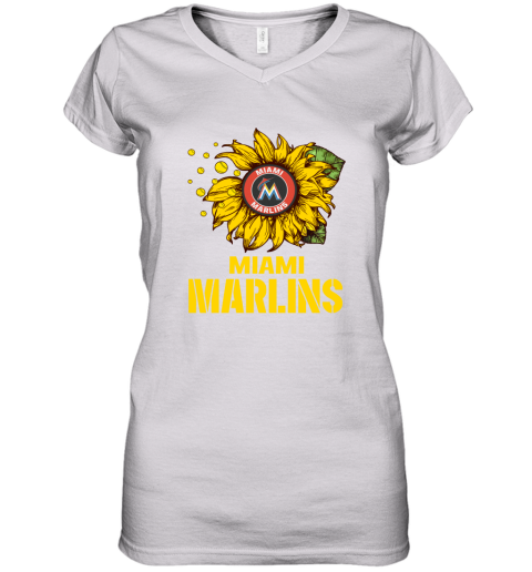 Miami Marlins Sunflower MLB Baseball Women's V-Neck T-Shirt