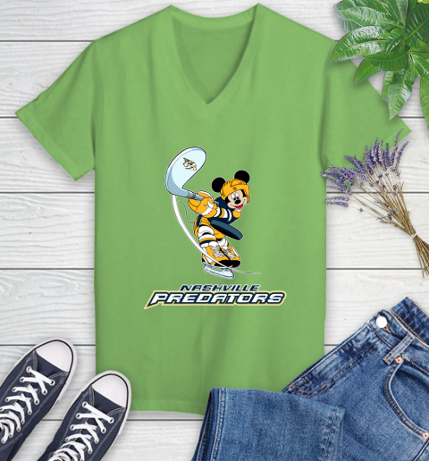 NHL Hockey Nashville Predators Cheerful Mickey Mouse Shirt Women's V-Neck T-Shirt 9