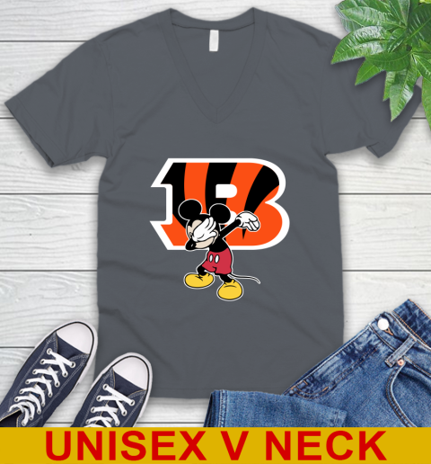 Cincinnati Bengals NFL Football Dabbing Mickey Disney Sports V-Neck T-Shirt 5