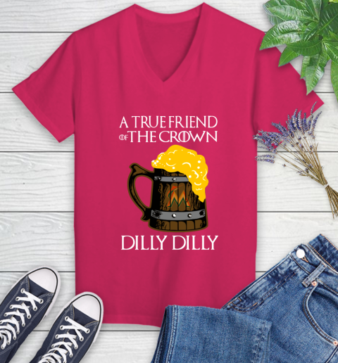 MLB Miami Marlins A True Friend Of The Crown Game Of Thrones Beer Dilly Dilly Baseball Women's V-Neck T-Shirt 9