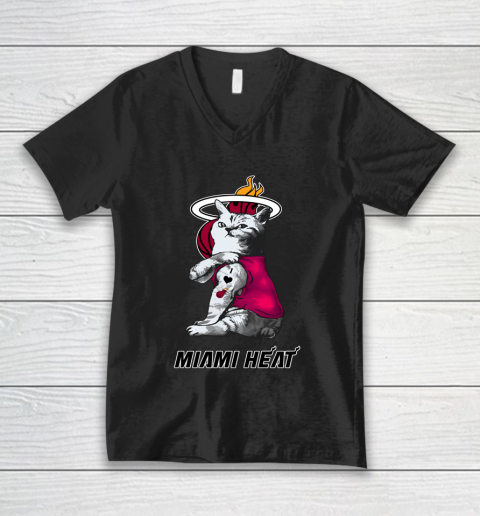 NBA Basketball My Cat Loves Miami Heat V-Neck T-Shirt