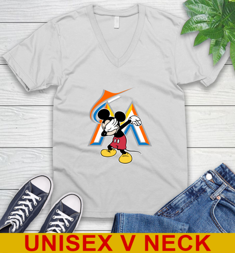 Miami Marlins MLB Baseball Dabbing Mickey Disney Sports V-Neck T-Shirt