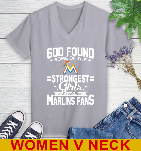Miami Marlins MLB Baseball God Found Some Of The Strongest Girls Adoring Fans Women's V-Neck T-Shirt 4