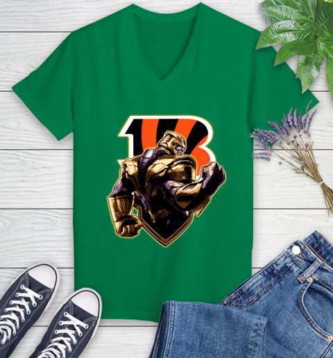 NFL Thanos Avengers Endgame Football Sports Cincinnati Bengals Women's V-Neck T-Shirt 5