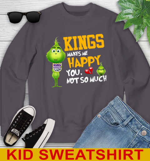 NBA Sacramento Kings Makes Me Happy You Not So Much Grinch Basketball Sports Youth Sweatshirt 5