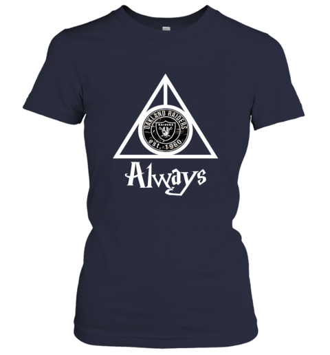 Always Love The Oakland Raiders x Harry Potter Mashup NFL u49o always love the oakland raiders x harry potter mas ladies t shirt 20 front navy