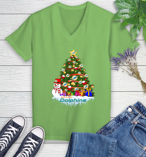 Miami Dolphins Merry Christmas NFL Football Sports Women's V-Neck T-Shirt 11