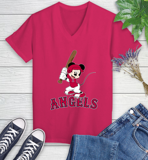 MLB Baseball Los Angeles Angels Cheerful Mickey Mouse Shirt Women's V-Neck T-Shirt 8